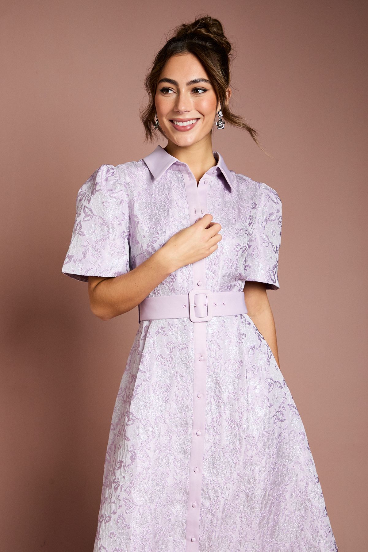 Coast Short Sleeve Shirt Jacquard Midi Dress