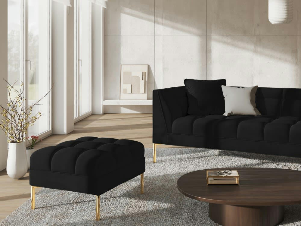 KAROO - Pouf velours noir