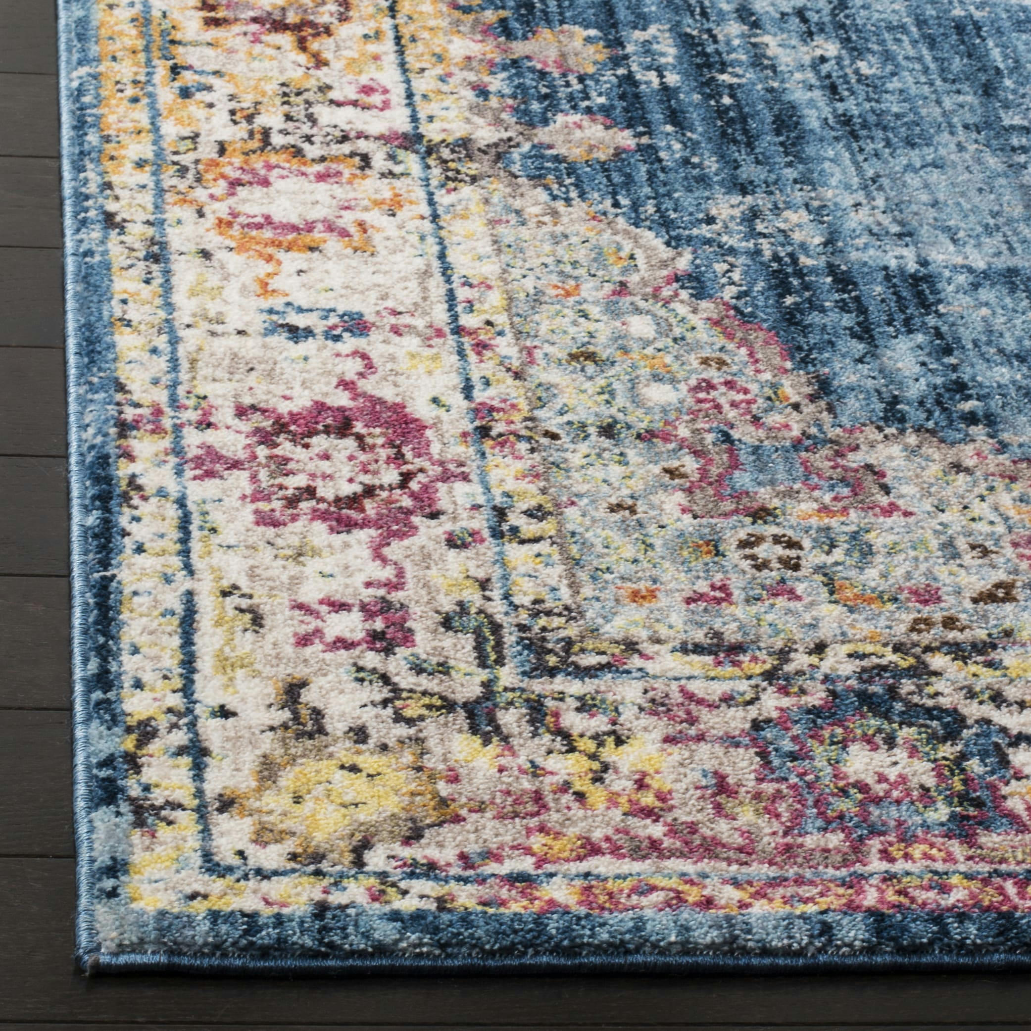 BRISTOL - Tapis de salon interieur en bleu & ivoire, 69 x 244 cm