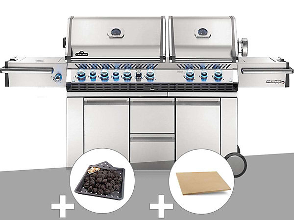 Barbecue à gaz Prestige Pro 825   Plateau charbon   Pierre à pizza large rectangle - Napoleon