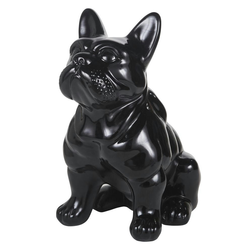 MARCEL - Statue bouledogue en dolomite noire H83