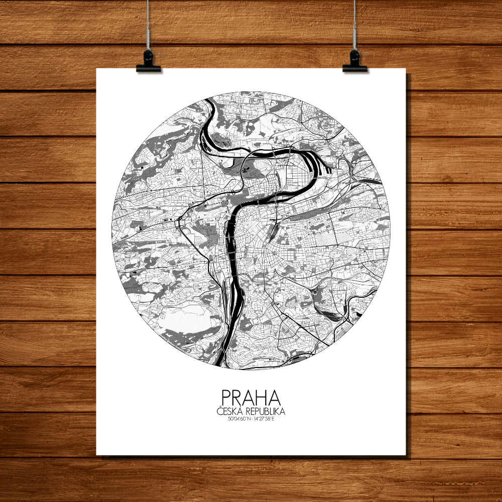 - Affiche Prague Carte ronde 40x50