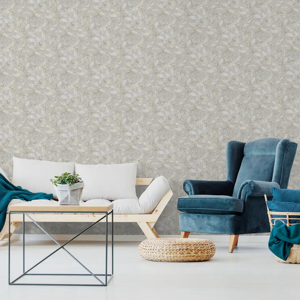 Sanders & Sanders behang getekende bladeren grijs - 53 cm x 10,05 m