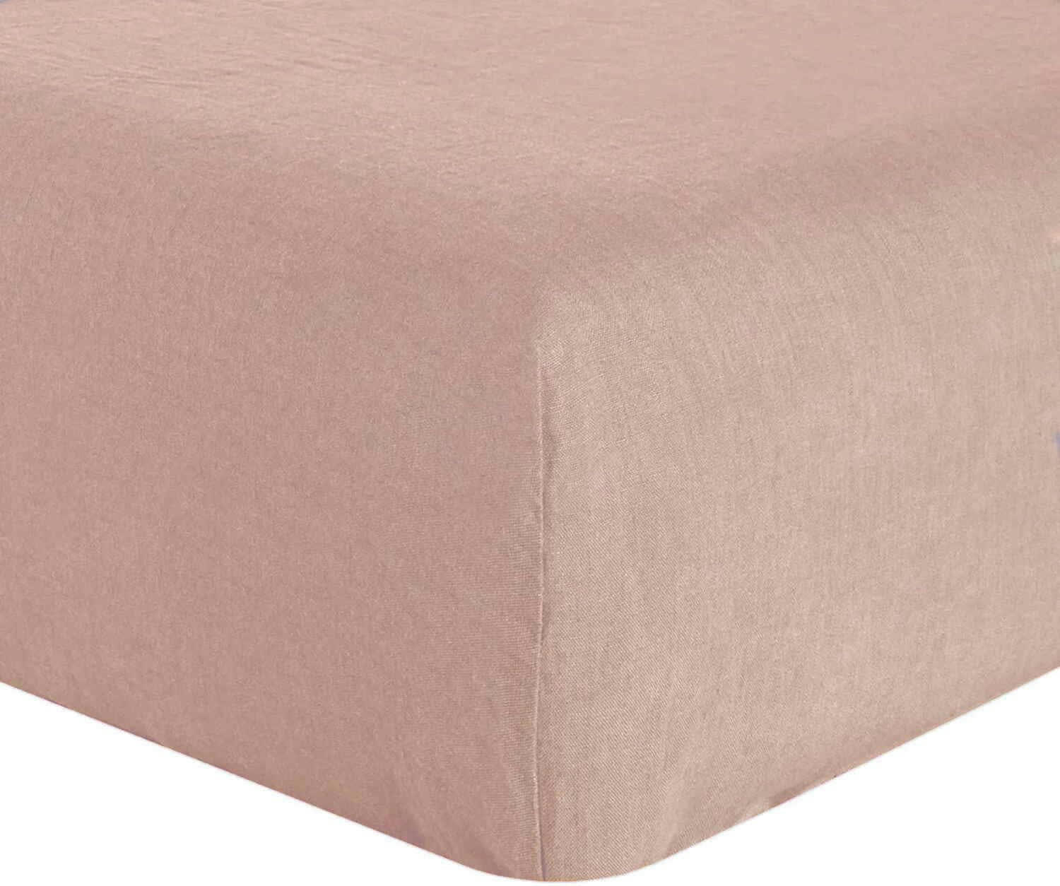 ROSE - Drap Housse lin lave rose 140x190 cm