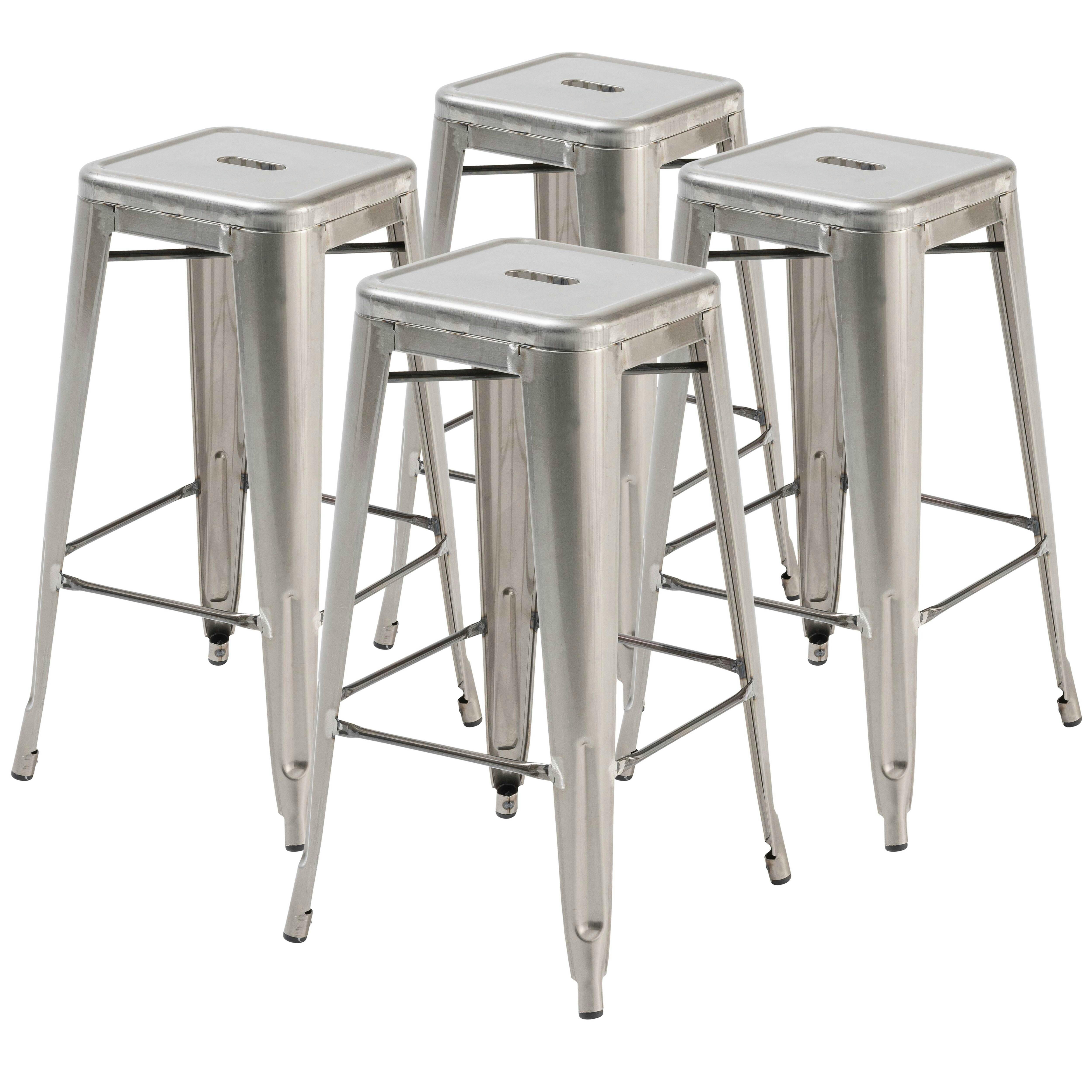 INDUS - Lot 4 tabourets de bar en métal gris mat