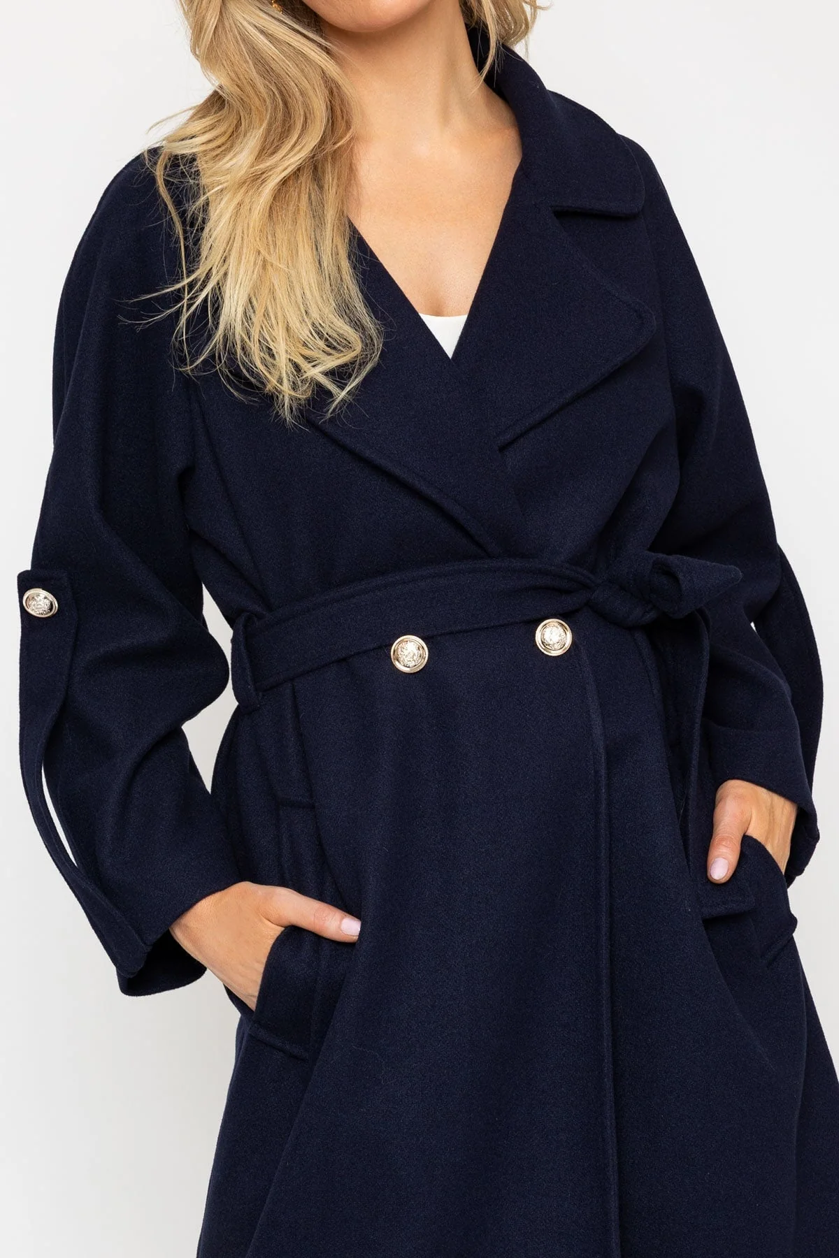 Navy Long Belted Coat