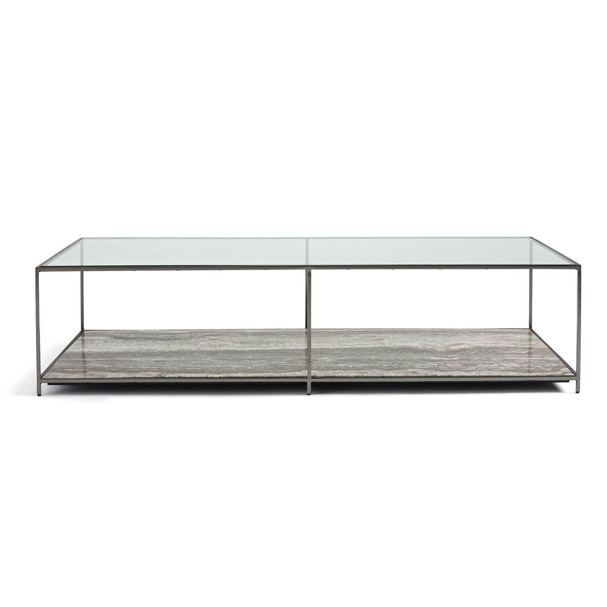 Table basse verre trempé et travertin, Buren