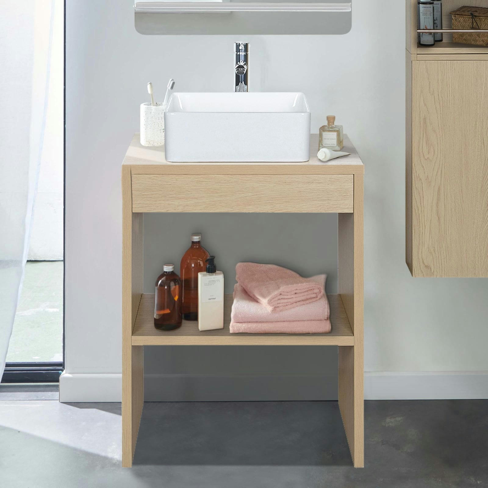 VOLLO - Meuble simple vasque décor chêne 60 cm