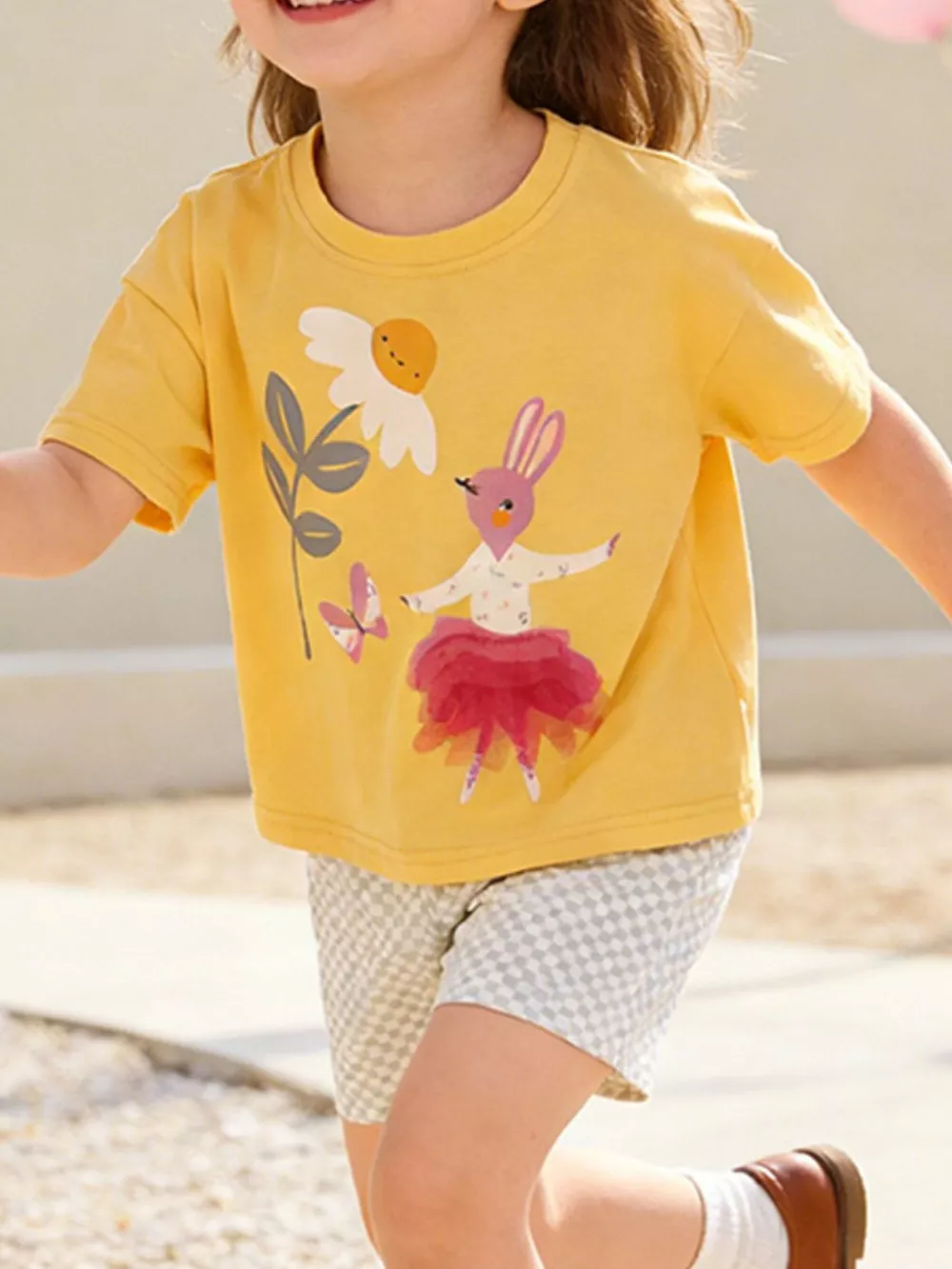 Children's Bunny Graphic Tee & Checkered Shorts Set
