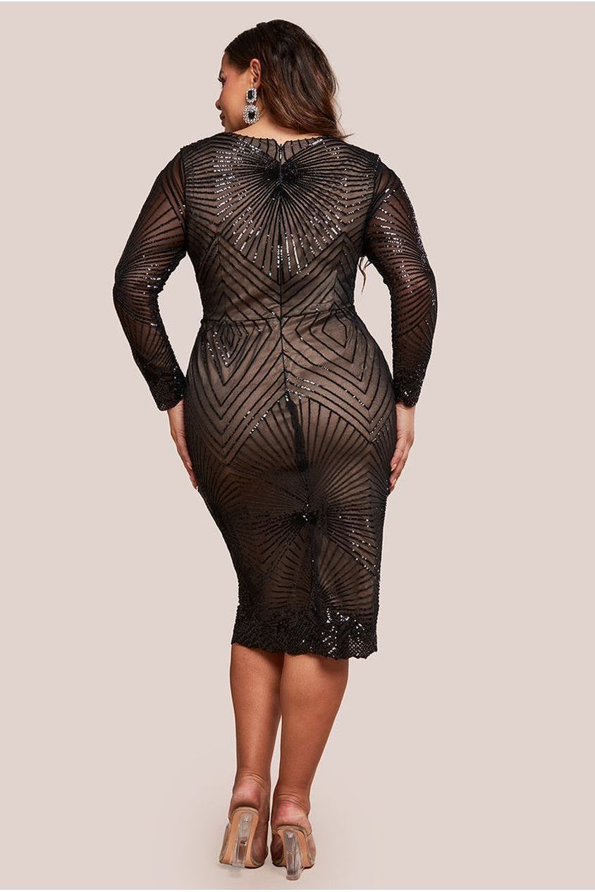 Goddiva Plus Scalloped Hem Starburst Midi Dress