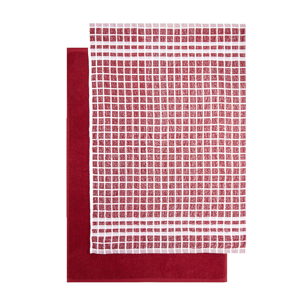 Lot de 2 torchons rectangulaires 50x70cm 100% coton blanc et rouge