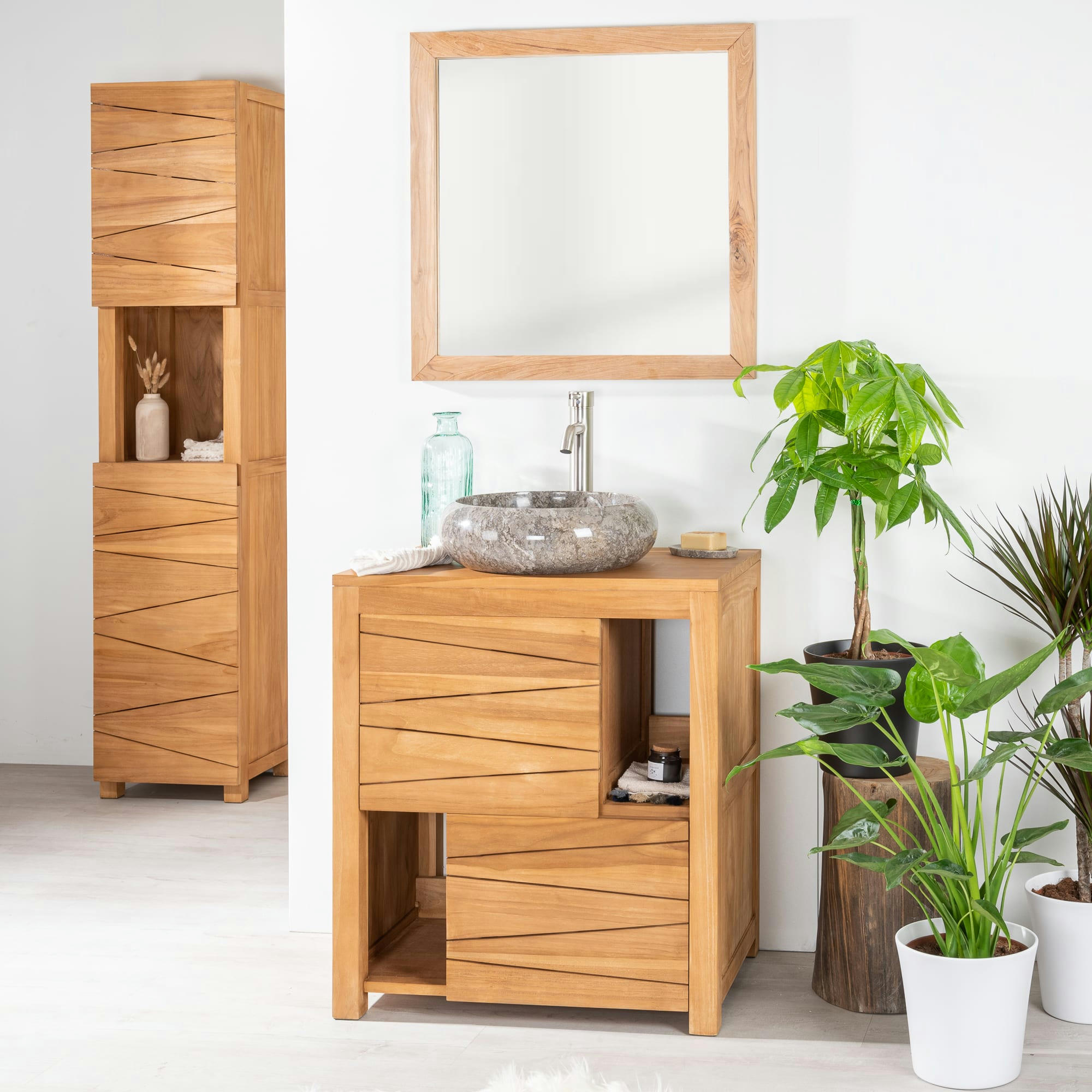 - Meuble sous vasque de salle de bain en teck L70cm