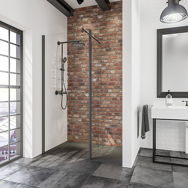Paroi de douche fixe à l'italienne avec volet pivotant l.120xH.190cm, Walk In, verre transparent anticalcaire 6mm, profilé noir, Schulte NewStyle