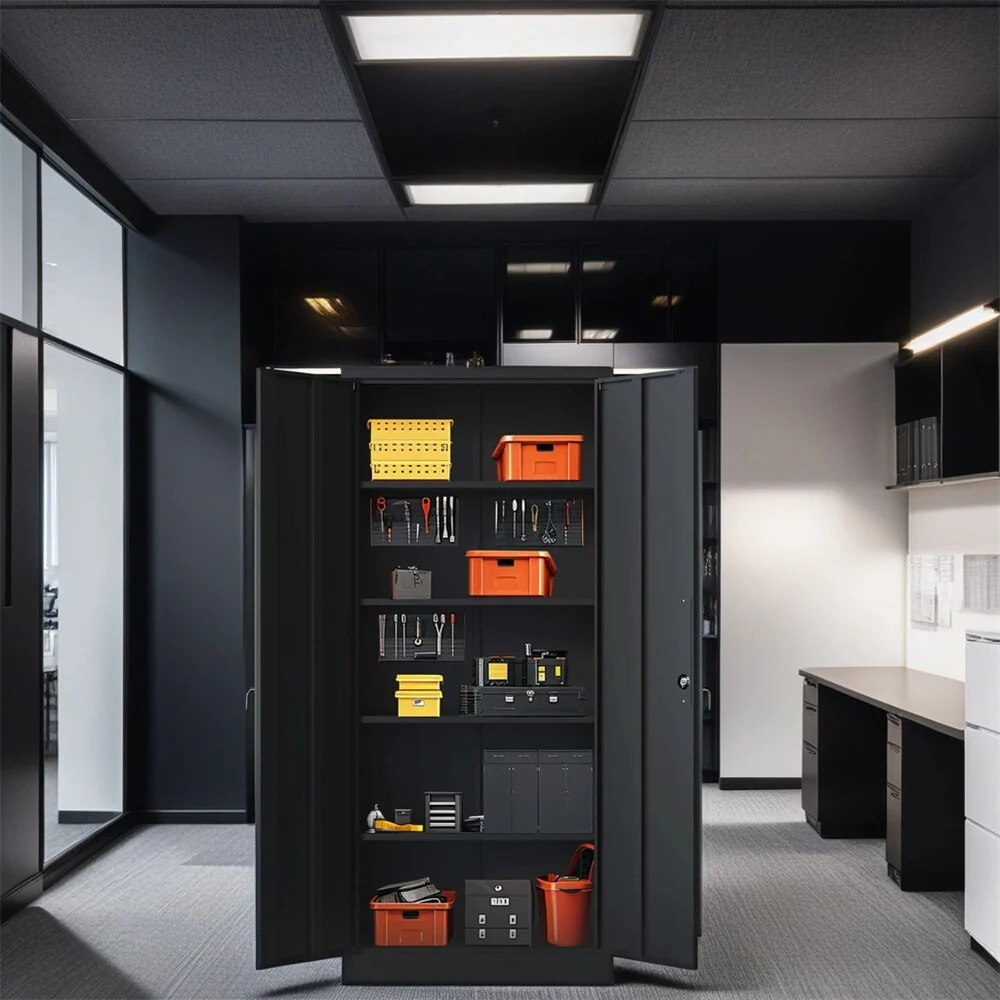 72H Metal Lockable Storage Cabinet with Doors and 4 Shelves