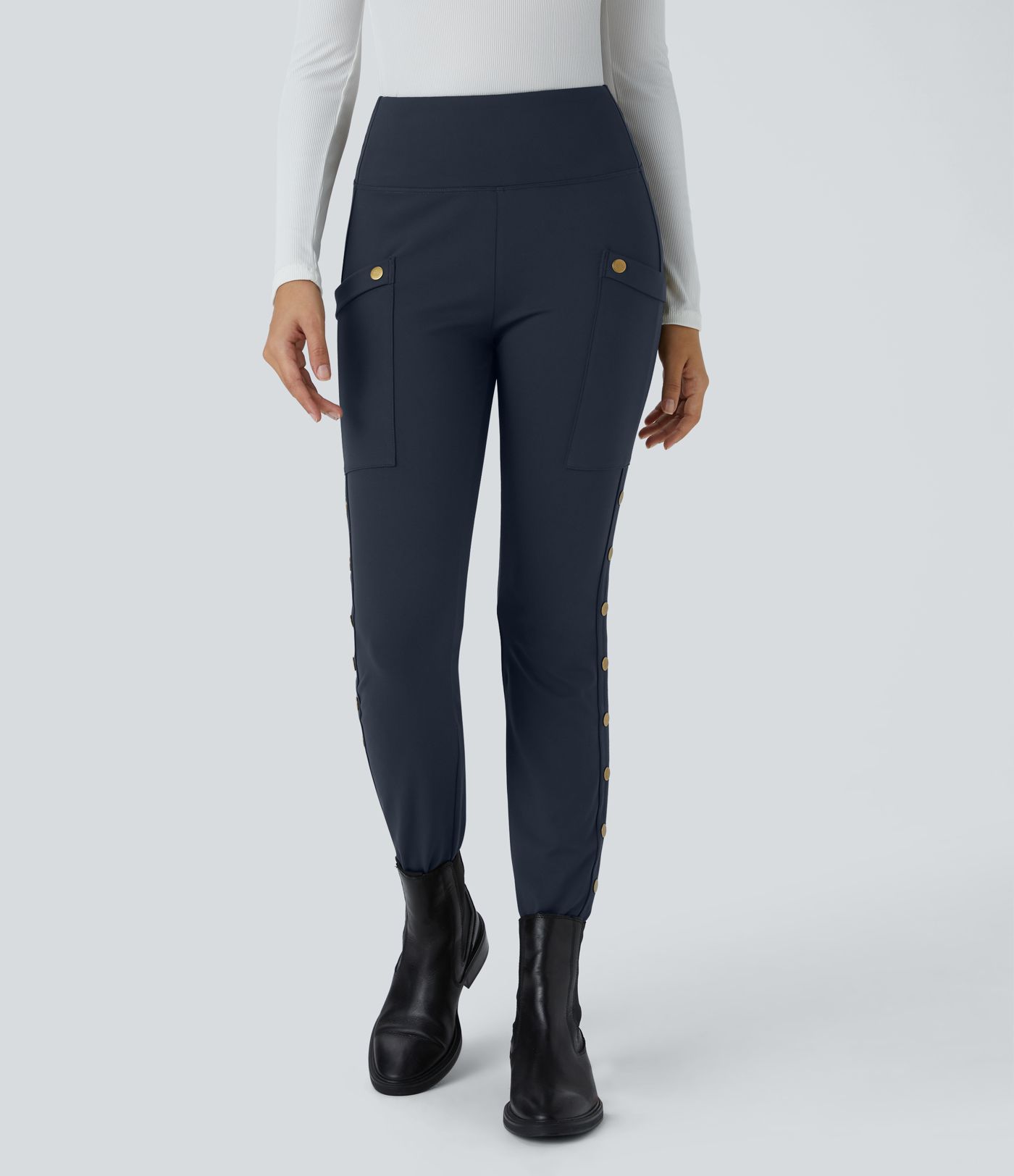Pantalon taille haute ajusté longueur cheville avec poches décoratives DayStretch