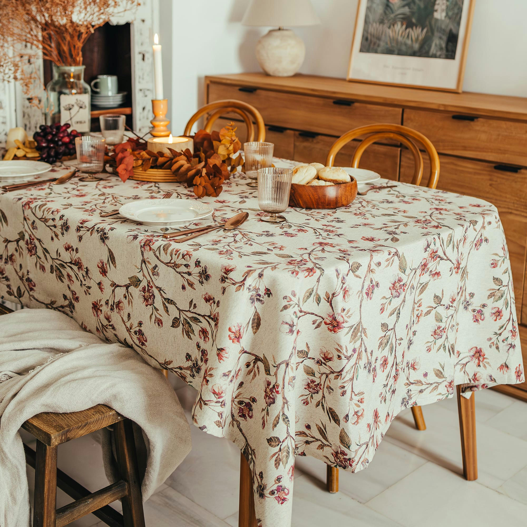 VANILA MALVA - Nappe en lin antitâche imprimée floral 140x200 cm