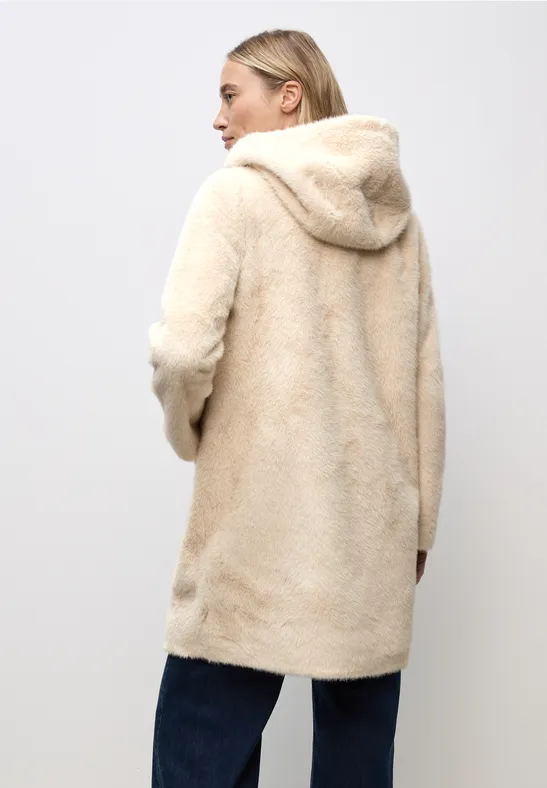 Fake Fur Mantel mit Kapuze