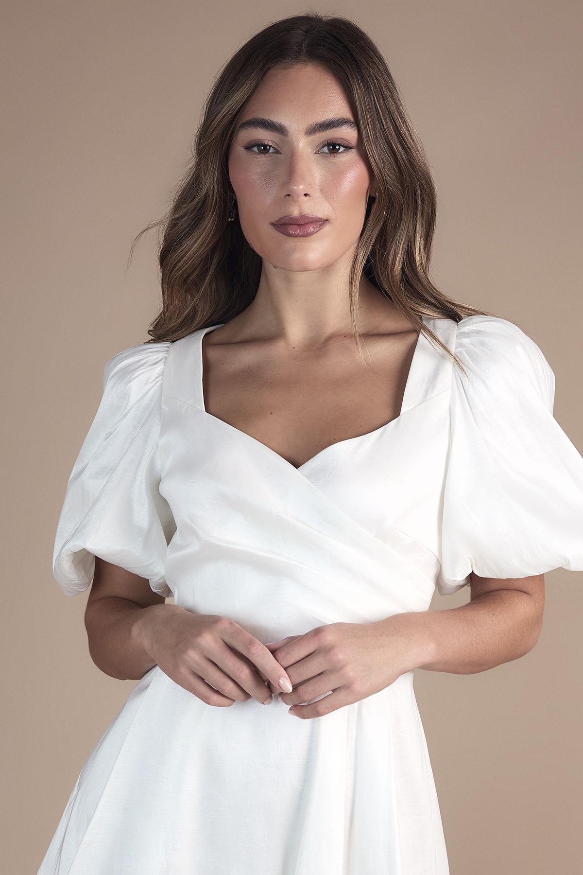 Coast Puff Sleeve Mini Dress Wedding Dress With Tie Back