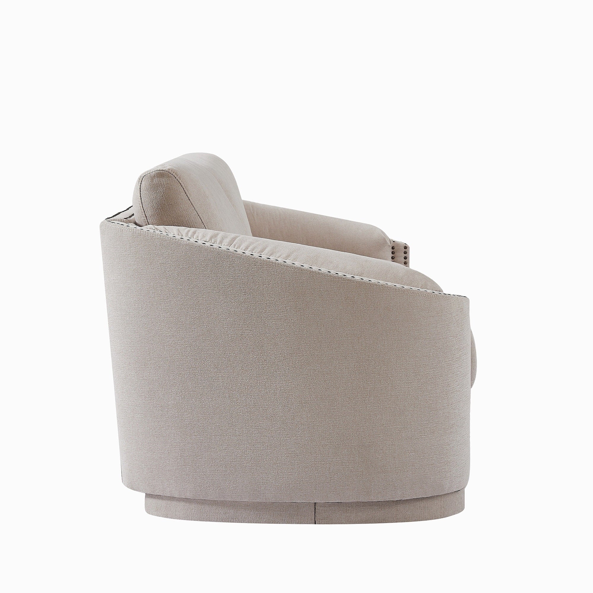 Sofa with Semilunar Arm, Rivet Detailing, and Solid Frame