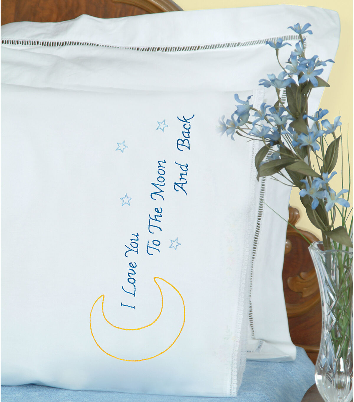 Jack Dempsey 2pk Love You to the Moon Stamped Lace Edge Pillowcases