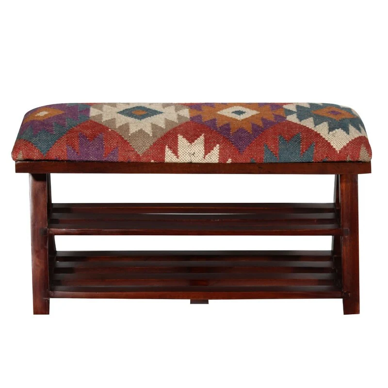 HERAT ORIENTAL Handmade Kilim Upholstered Bench - 12.5x16x30