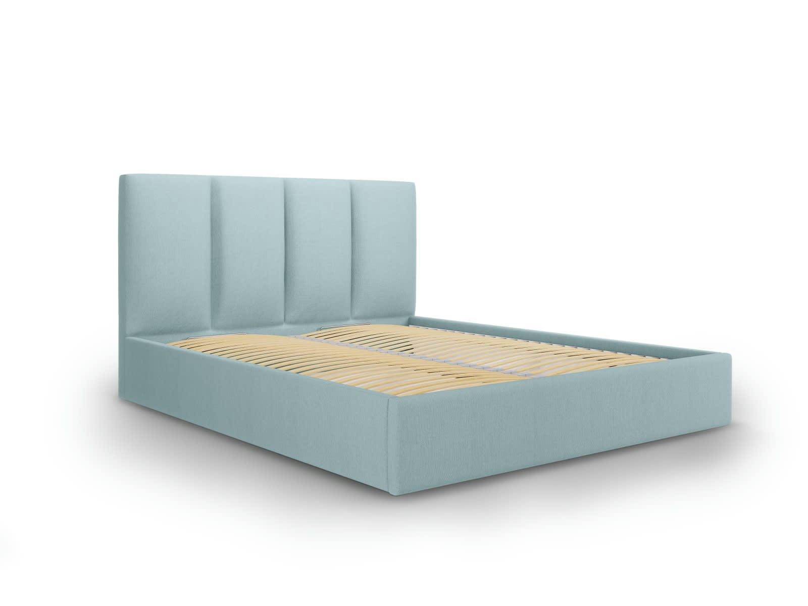 PYLA - Lit coffre avec tête de lit 180x200 cm en tissu structuré bleu clair