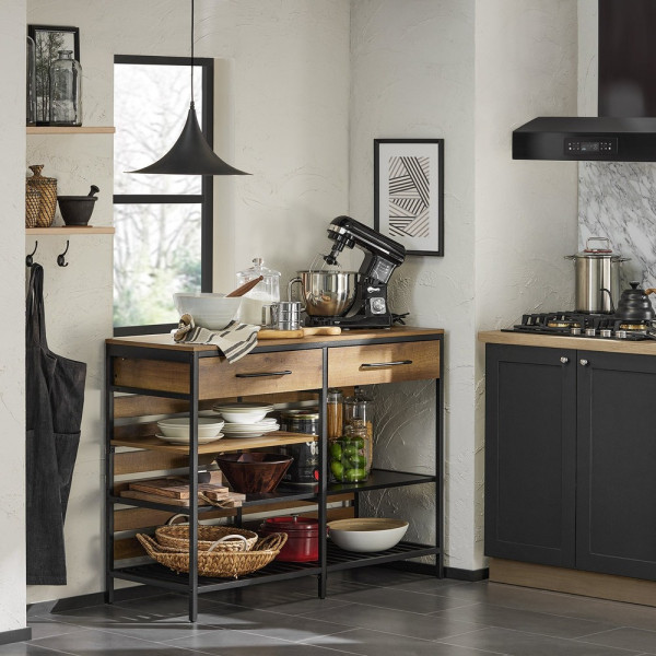 SoBuy Wyspa kuchenna z dwiema szufladami Ciemnobrązowy 120x45x90cm FSB85-PF