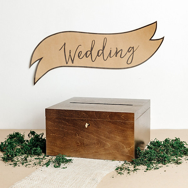 Creative Deco Boîte En Bois Pour Enveloppes Marron Foncé 29 x 25 x 15 cm - Couvercle   Clé - Urne Mariage Anniversaire