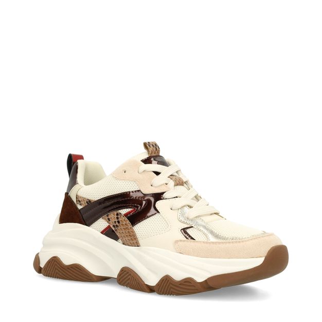 Beige sneakers met snake print details