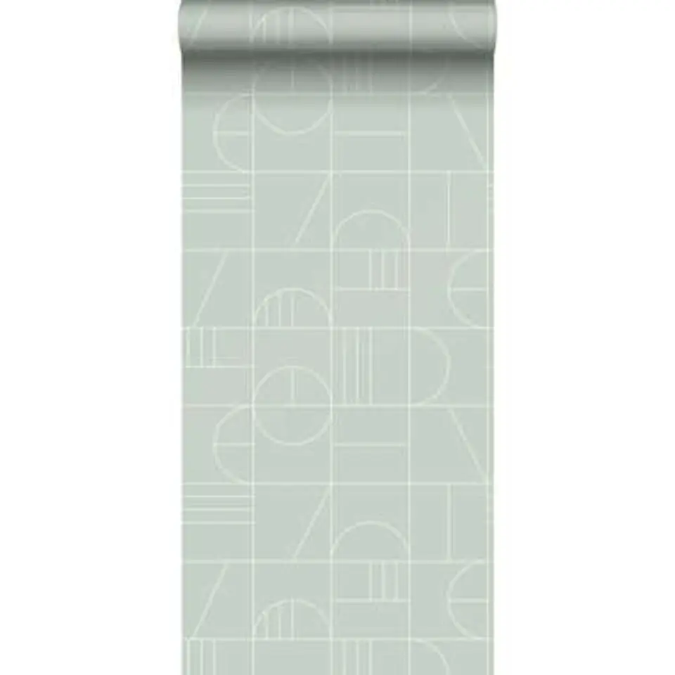 ESTAhome behang - art deco motief - mintgroen en wit - 0.53 x 10.05 m