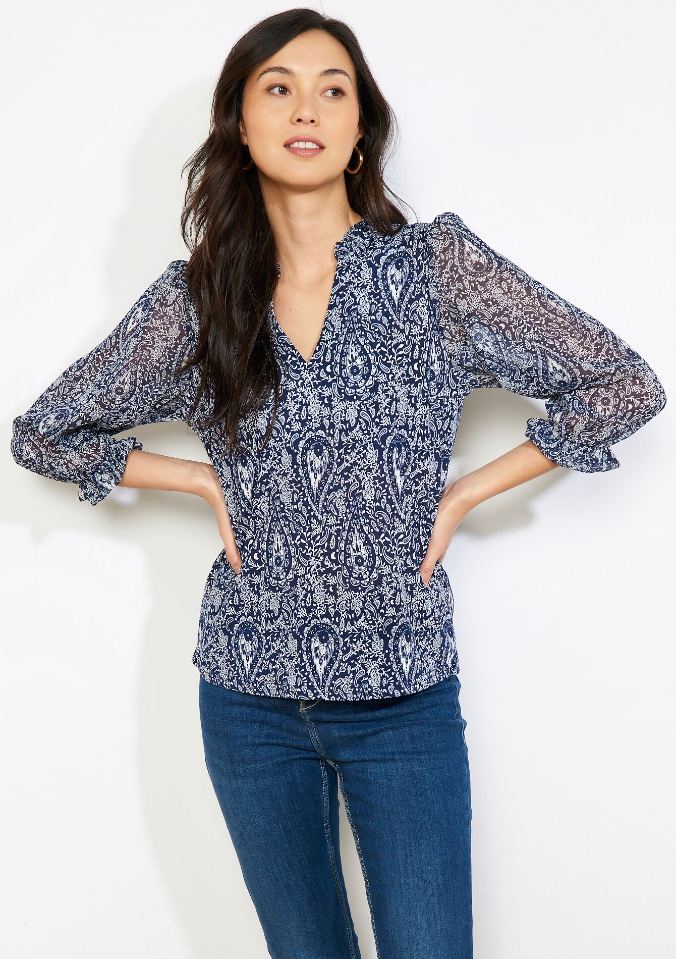 Blouse met print en voile