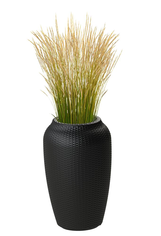 Algreen Outdoor Tall Wicker Planter, Round, 24-in, Black