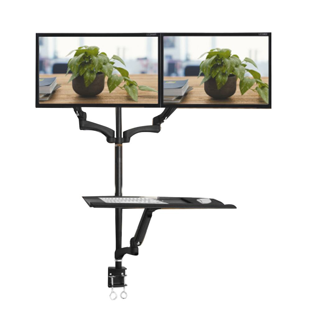 TygerClaw Double Extending Arm Sit-Stand Workstation for 13-in to 27-in Monitors, Black