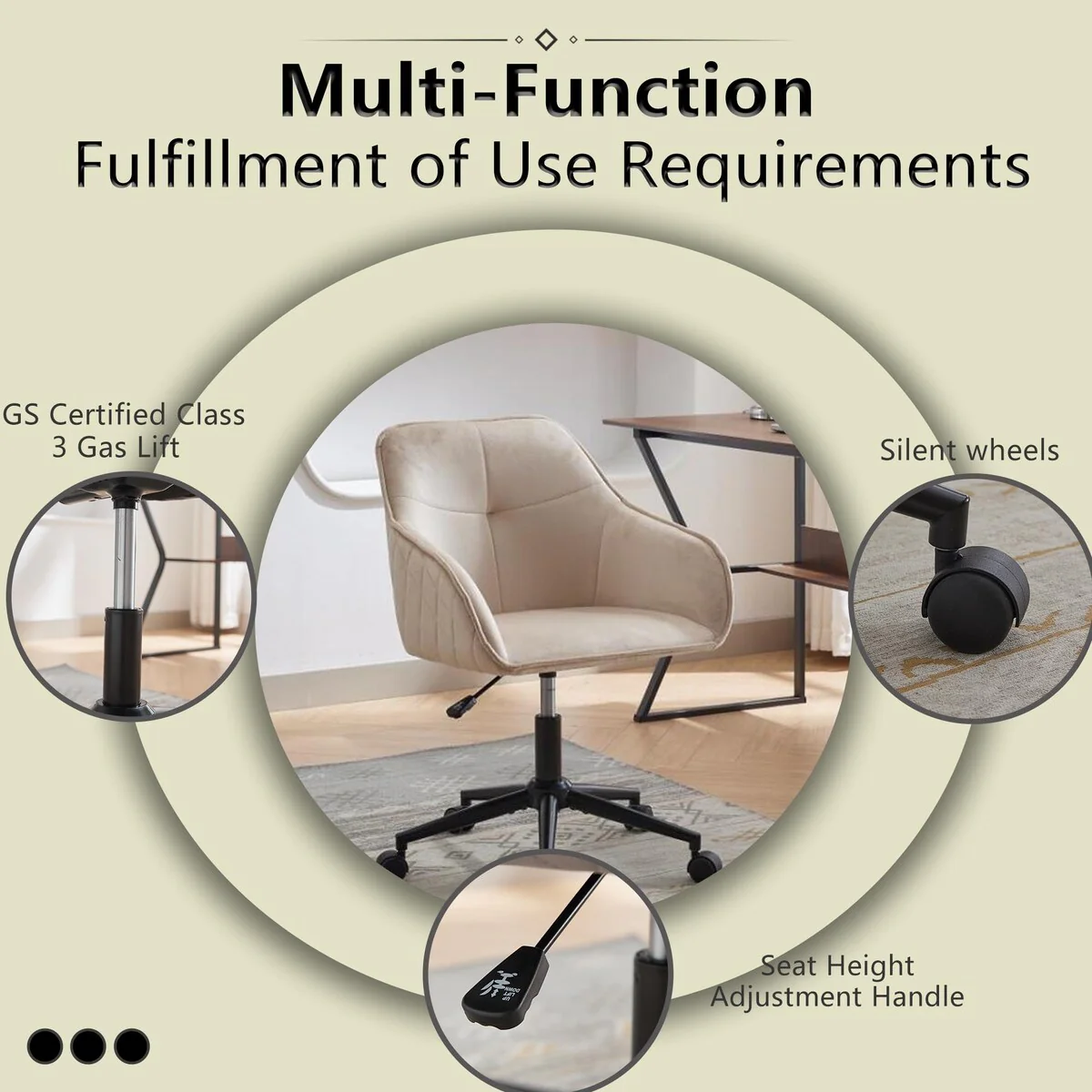 Velvet Office Desk Chair, Modern Home Desk Chair with Wheels,Vanity Chairs for Living Room, Bedroom,Study Room