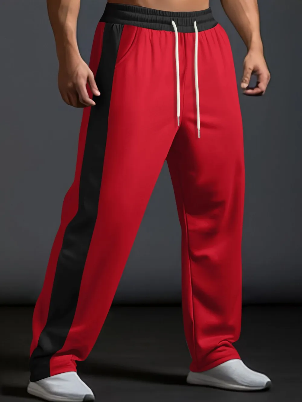 Men's Full Size Drawstring Contrast Wide Leg Pants Plus Size