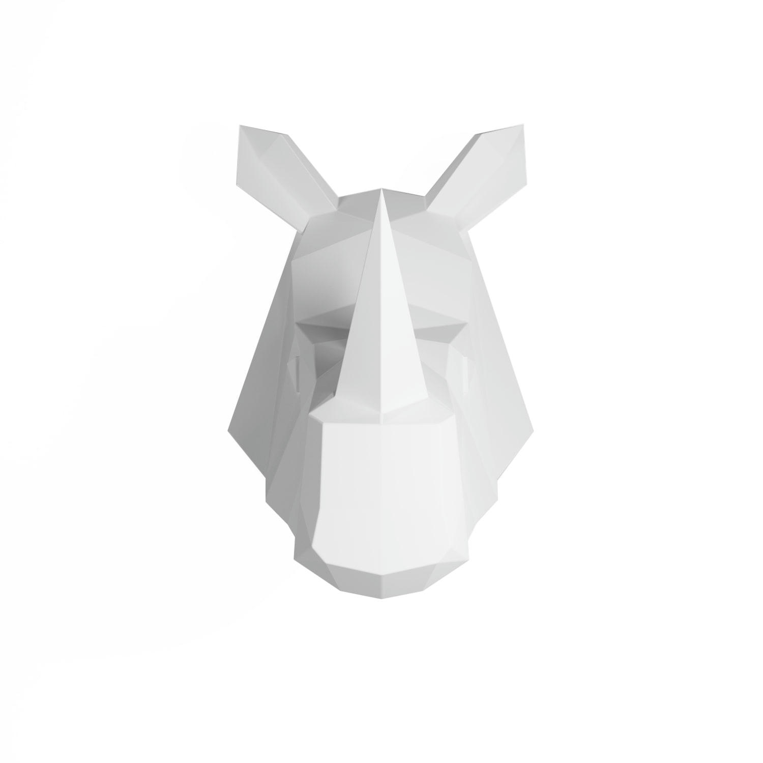 RHINOCÉROS - Trophée décoratif mural rhinocéros blanc en polyrésine