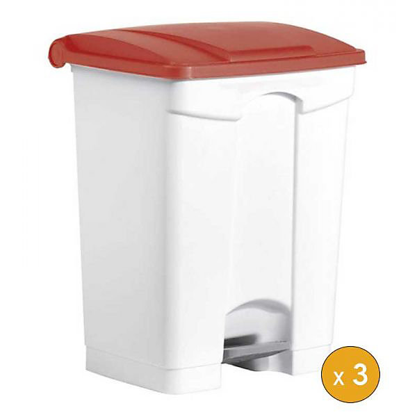 3 Poubelles à tri à pédale 45 litres pour Sac 120 litres - Rouge