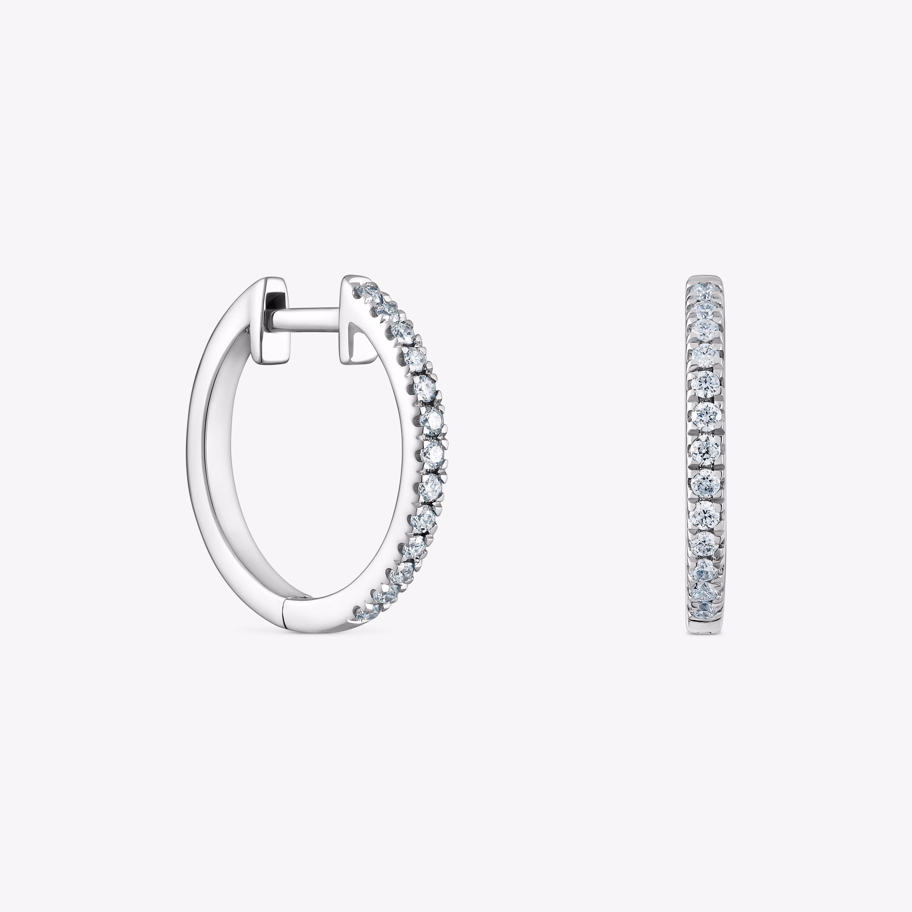 Pendientes aro cortos de oro blanco con diamantes 14 mm Les Classiques
