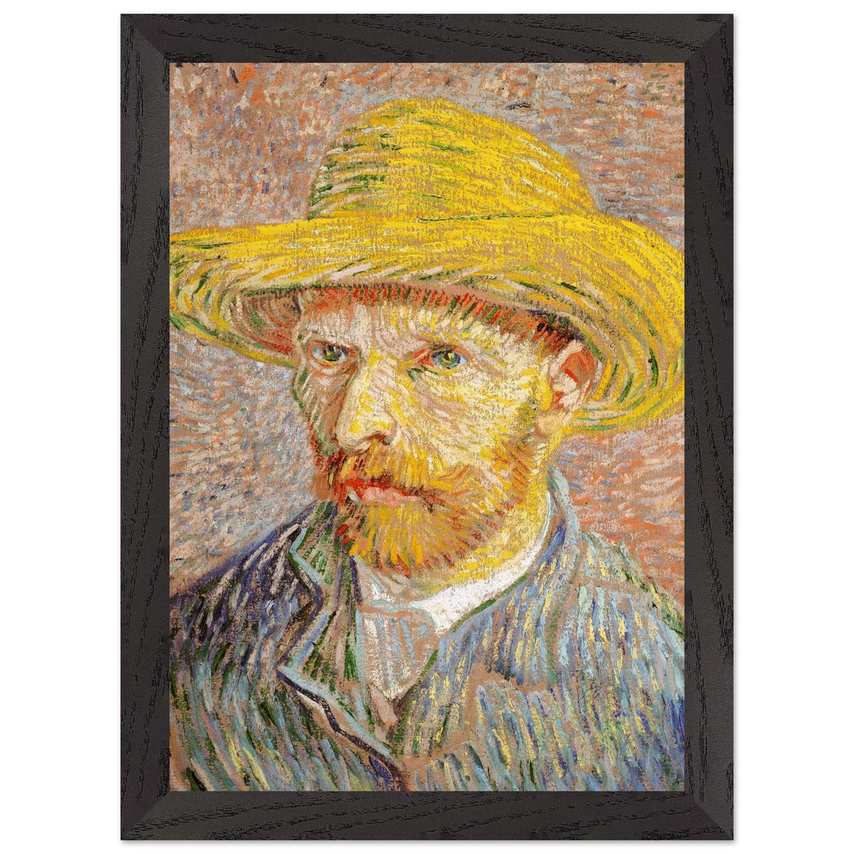 Artfulprints Poster met Lijst Vincent van Gogh - Zelfportret met strohoed  - A4 21x29.7 cm - Oranje