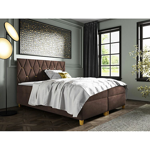 Lit continental Baltimore 176, Double, Marron, Tissu, Disponible