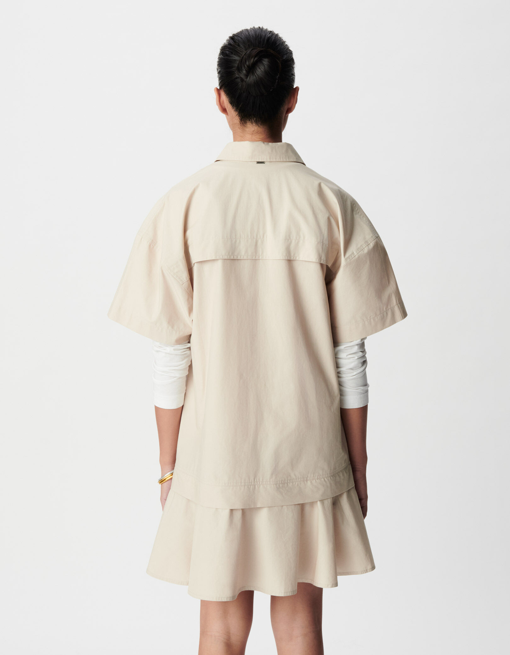 Robe courte beige trompe-l'oeil jupe Femme
