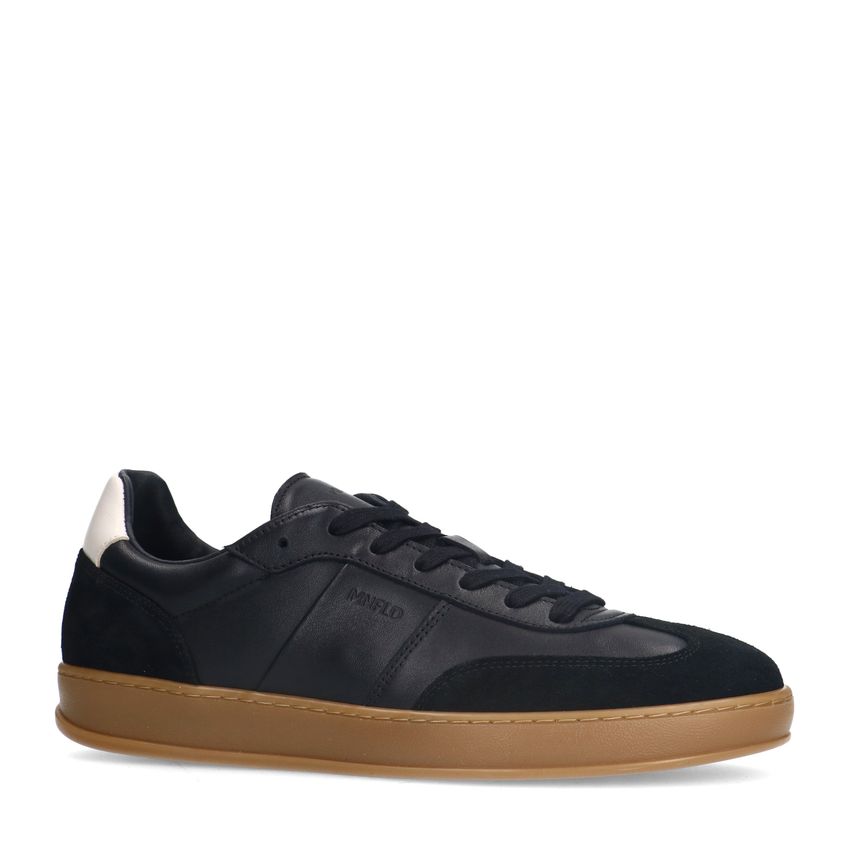 Manfield Zwarte leren sneakers met suède details
