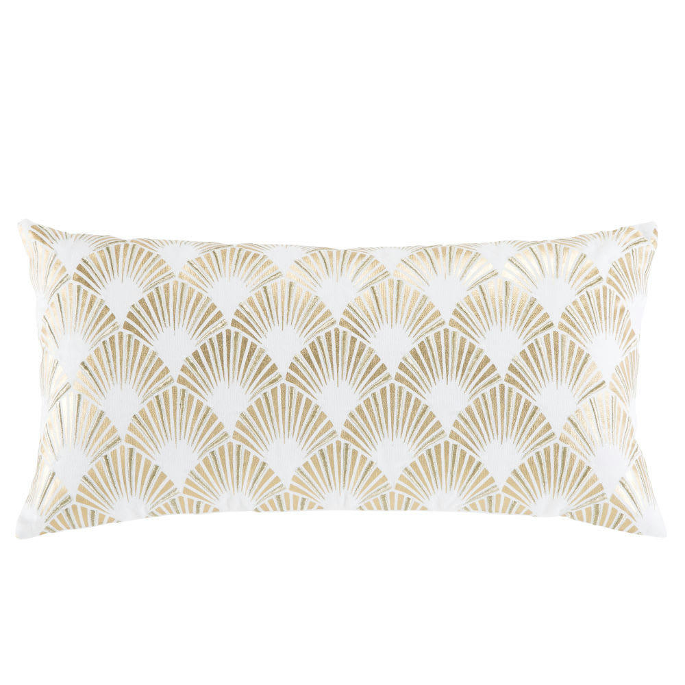 ART DECO - Coussin en coton motifs graphiques dorés brodés et imprimés 30x60
