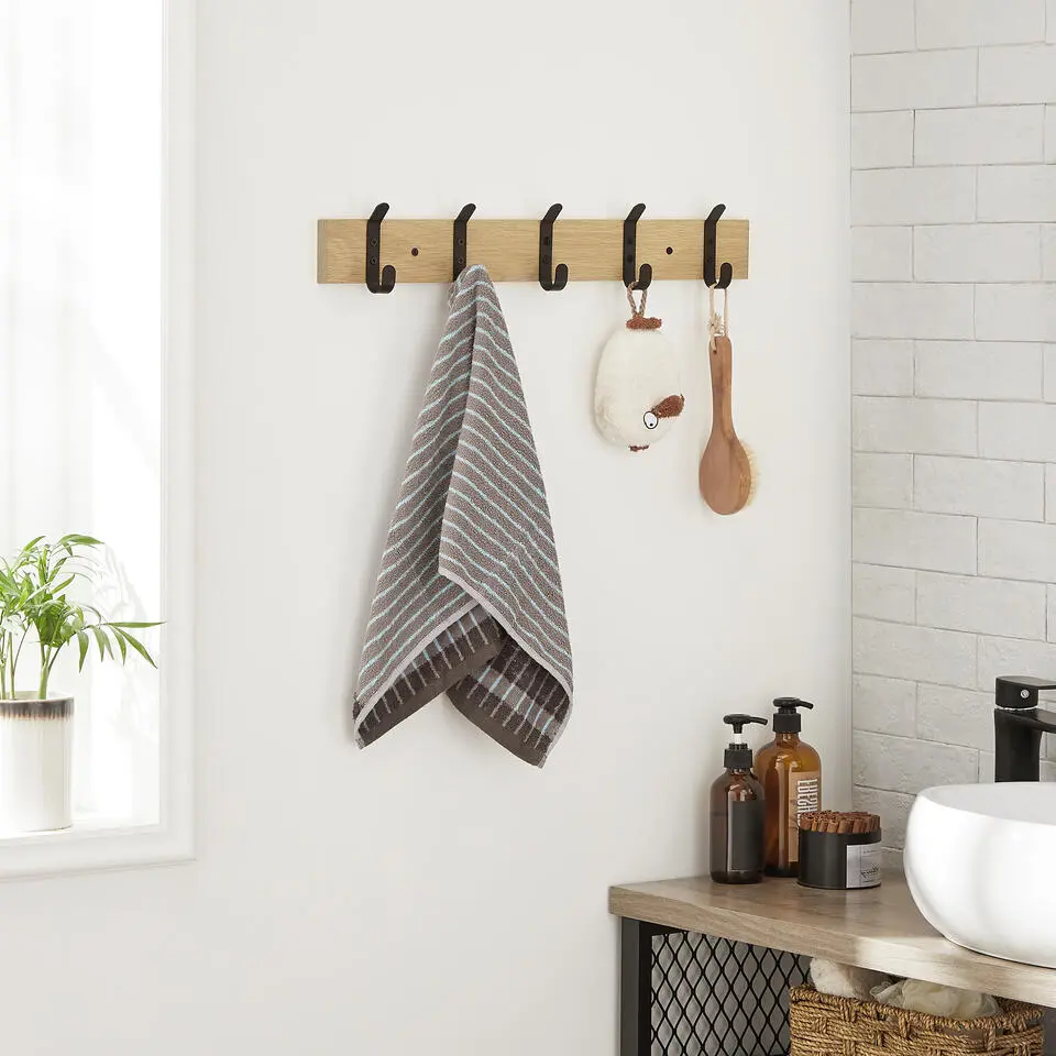 Langwerpige Kapstok met 10 Dubbele Haken, lichte Eik Kleur