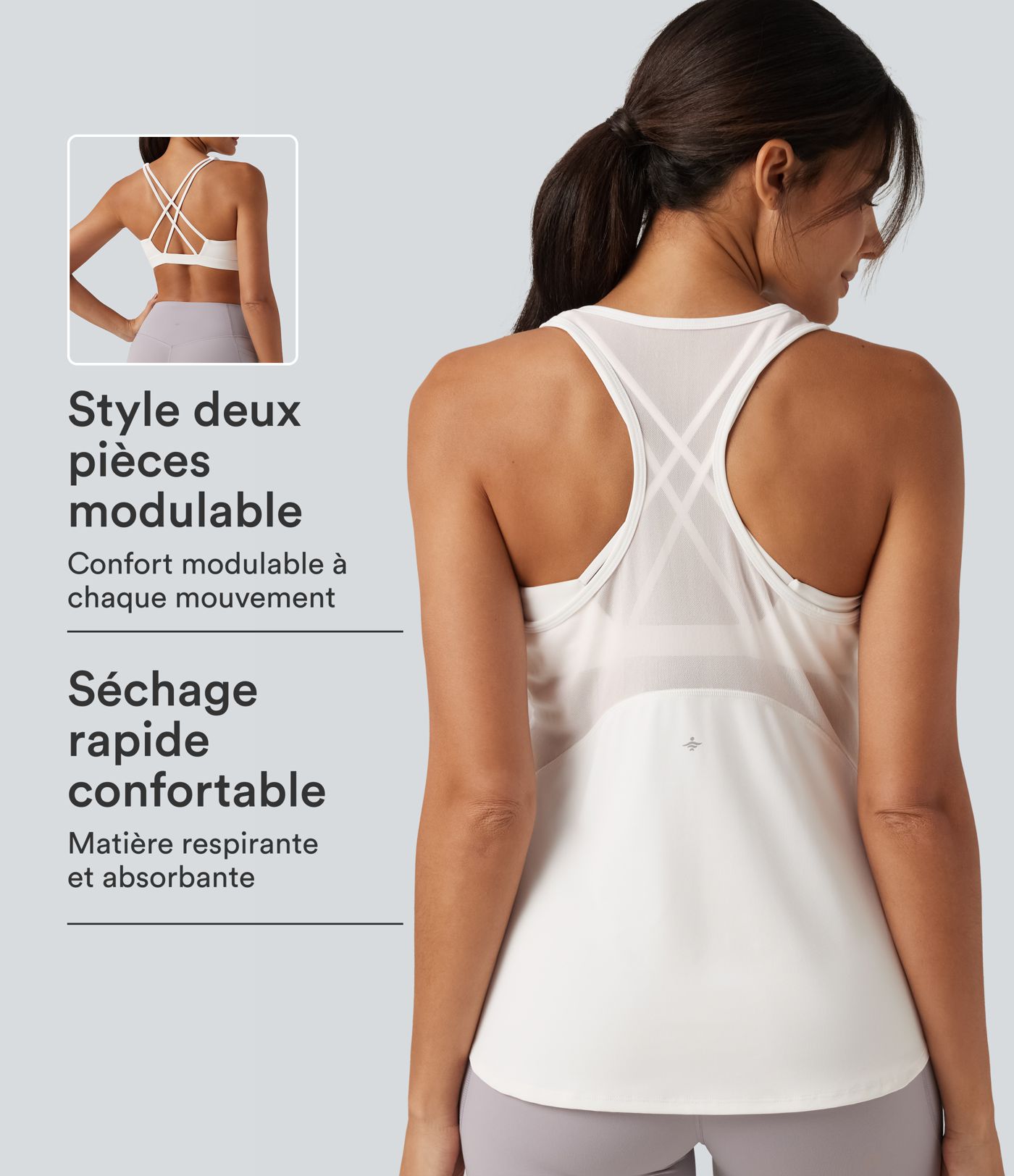 Débardeur de yoga 2 pièces SoftlyZero™ QuickDry à dos nageur, mesh contrasté et coussinets amovibles