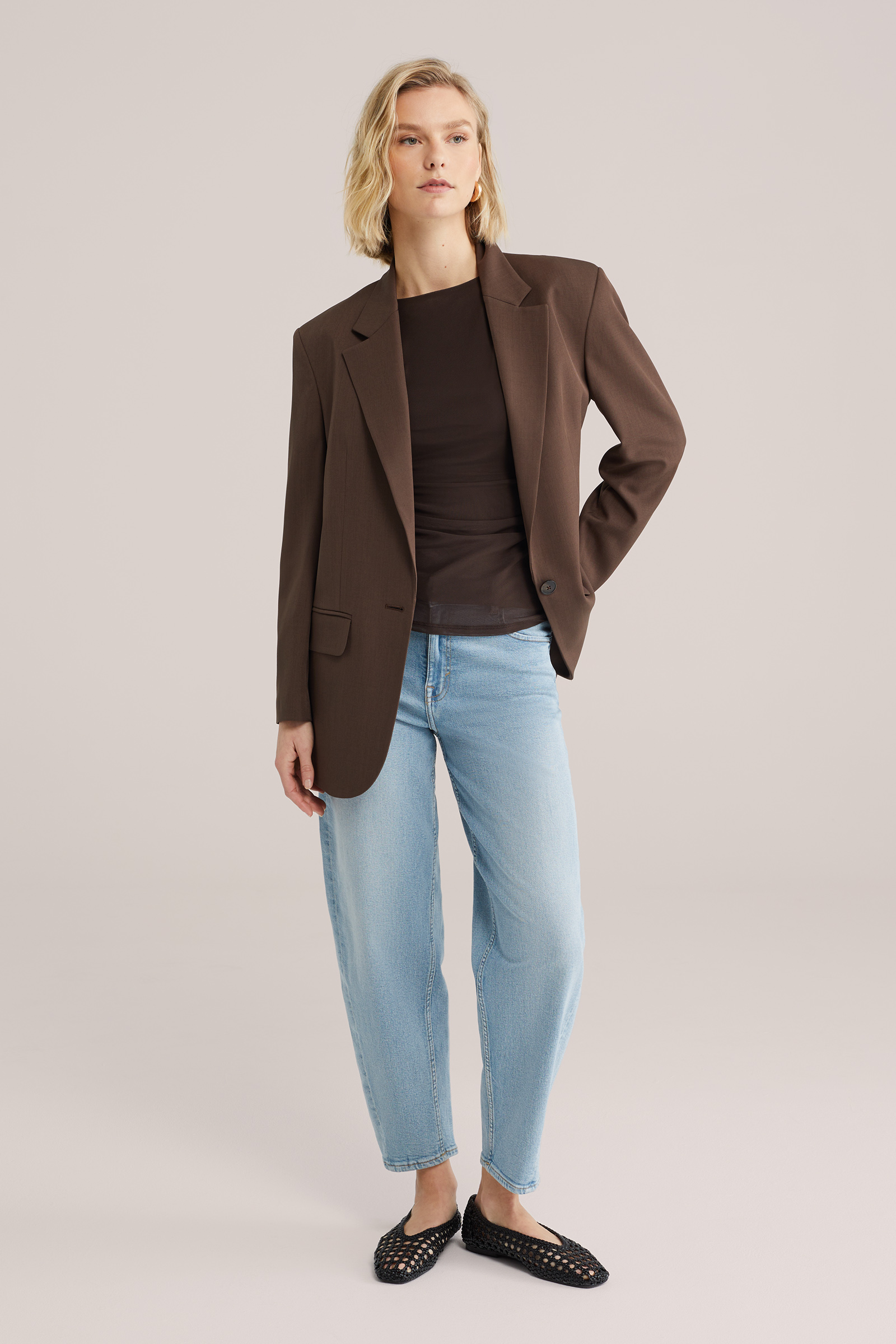 Dames mid rise twisted barrel fit jeans