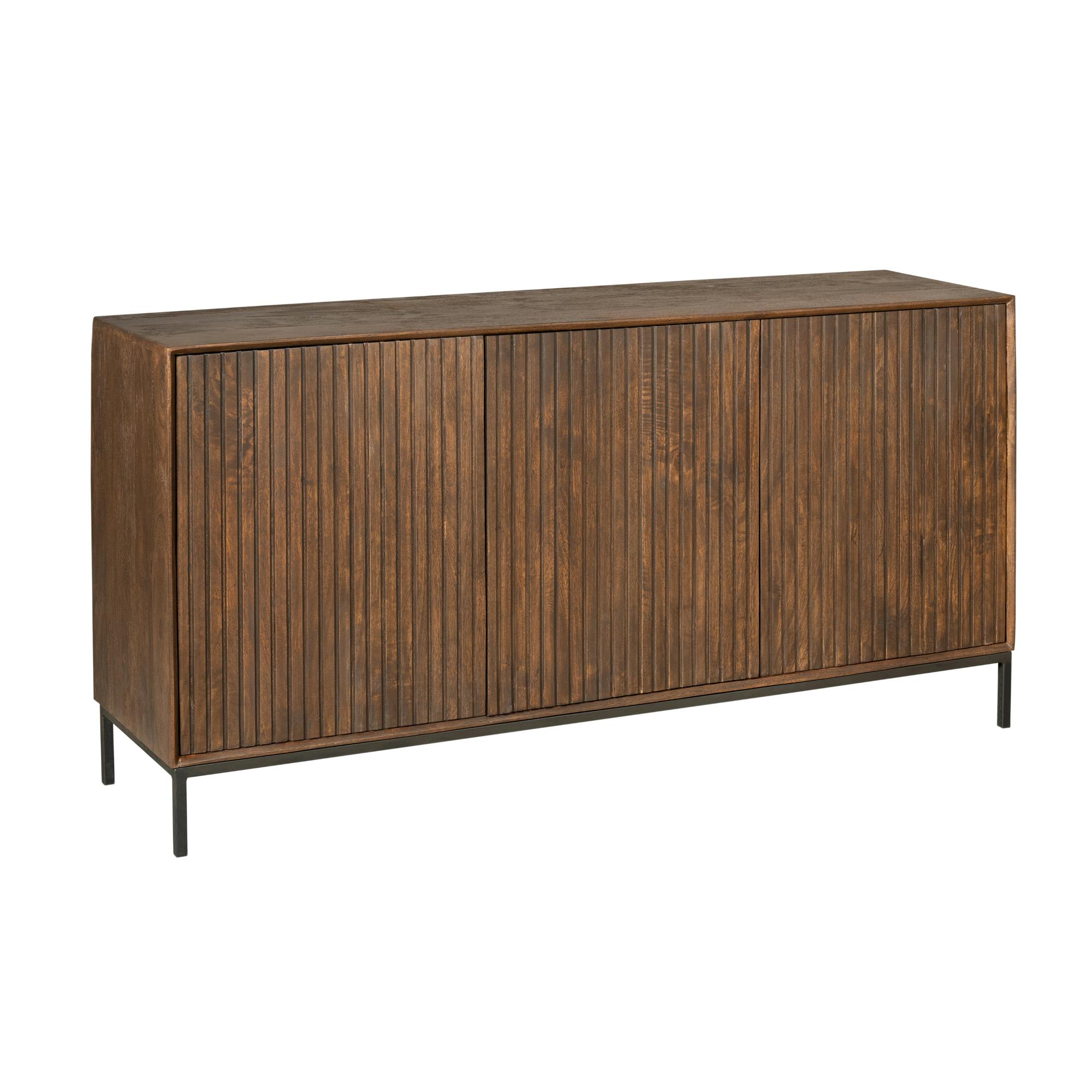 Buffet vintage bois brun 3 portes rainurées CORTINA