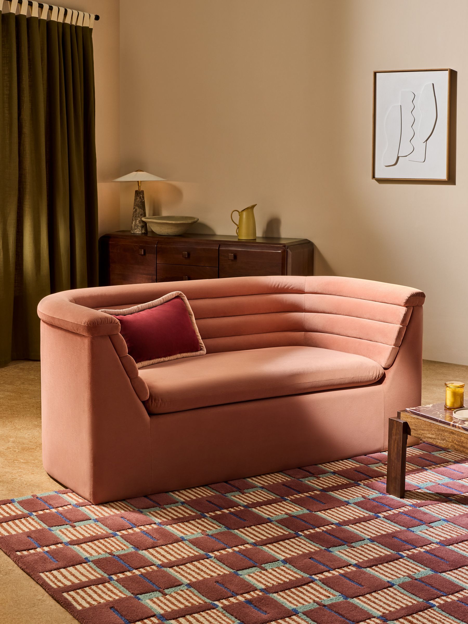 Fawn Truffle Natural Velvet Lineari 2 Seater Sofa