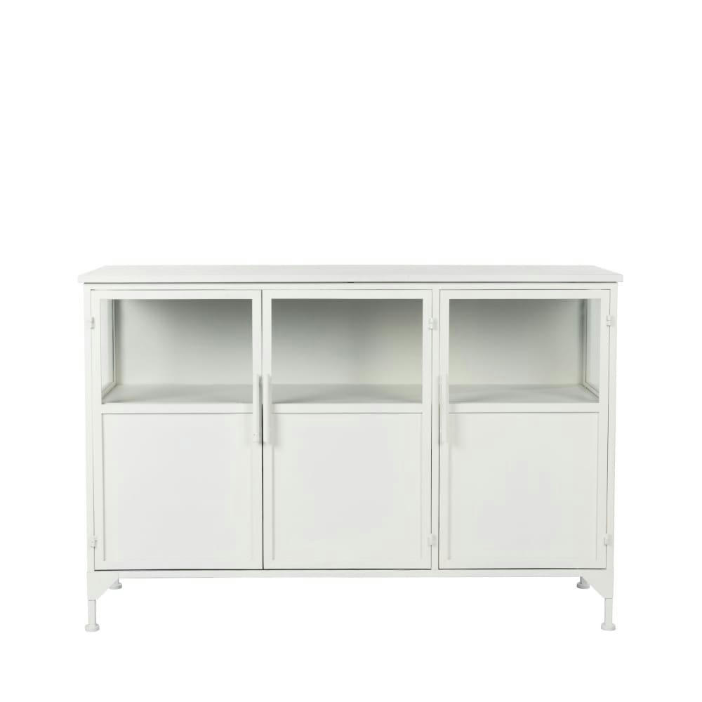 MIYA - Buffet 3 portes en verre et métal L120cm blanc