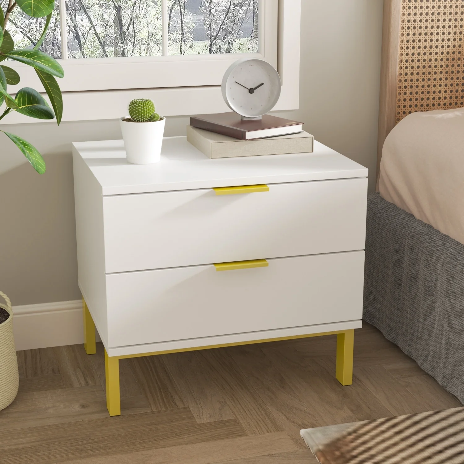 Timechee 17.9'' Tall 2 - Drawer Nightstand Metal Legs(1 Piece)